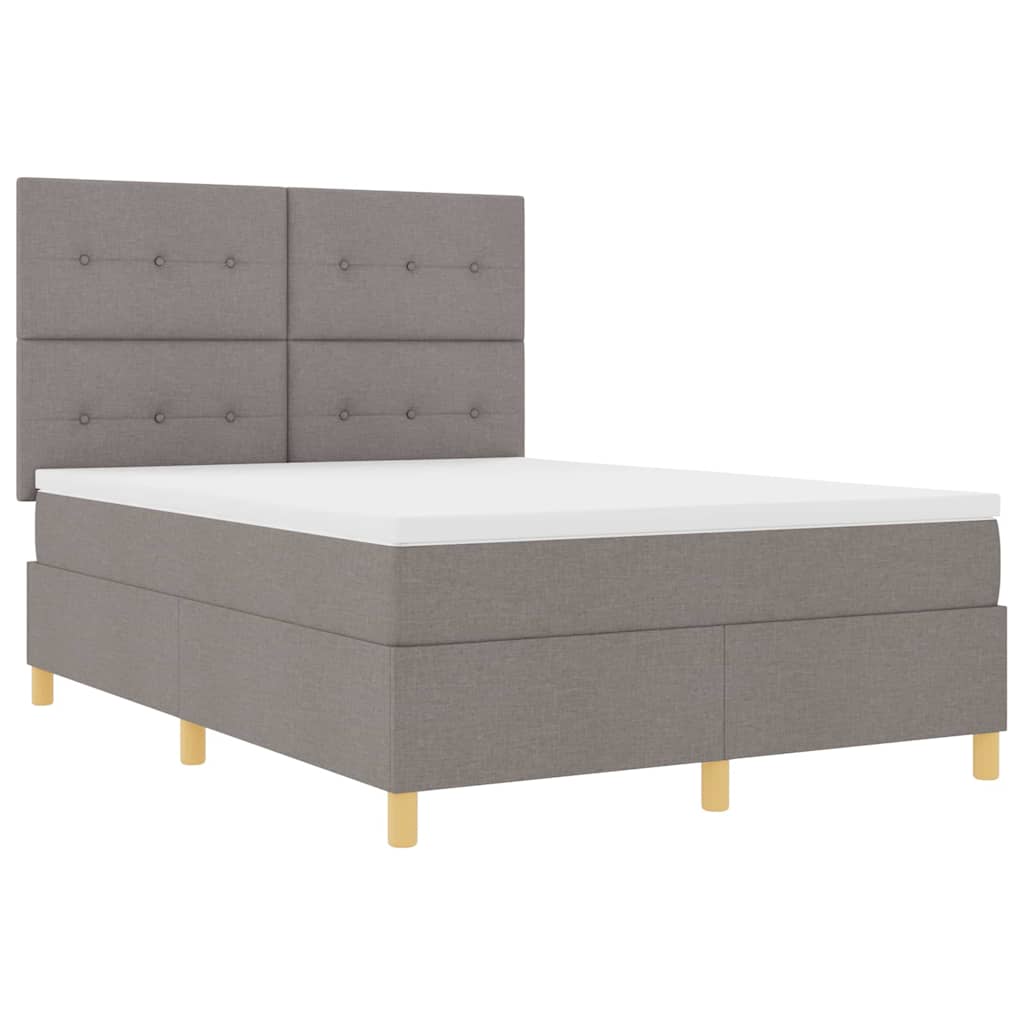 Led Box Säng Med Madrass Med Huvudgavel Taupe 140 X 190 Cm Tyg