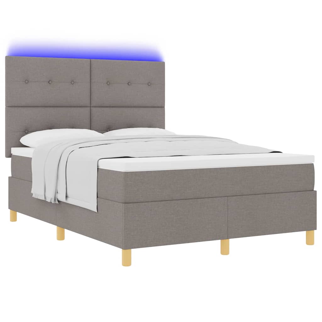 Led Box Säng Med Madrass Med Huvudgavel Taupe 140 X 190 Cm Tyg
