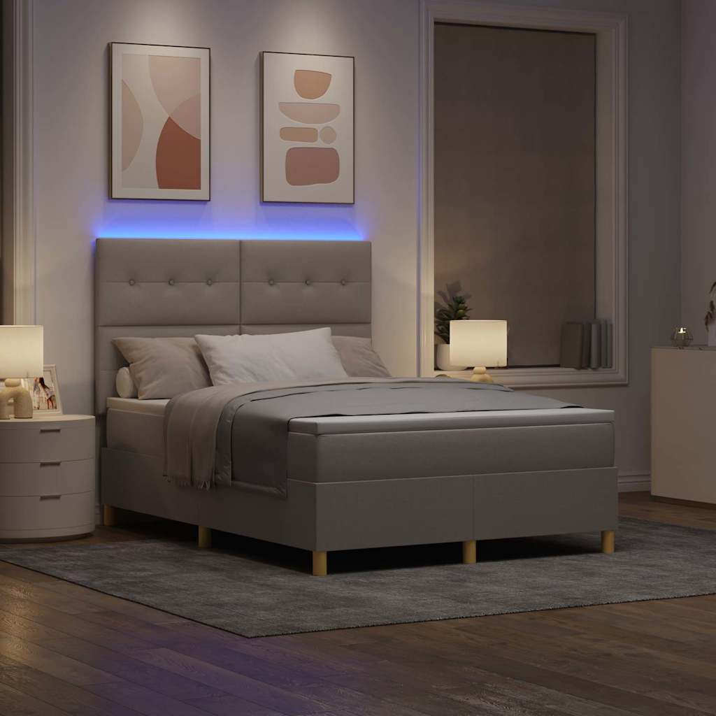 Led Box Säng Med Madrass Med Huvudgavel Taupe 140 X 200 Cm Tyg