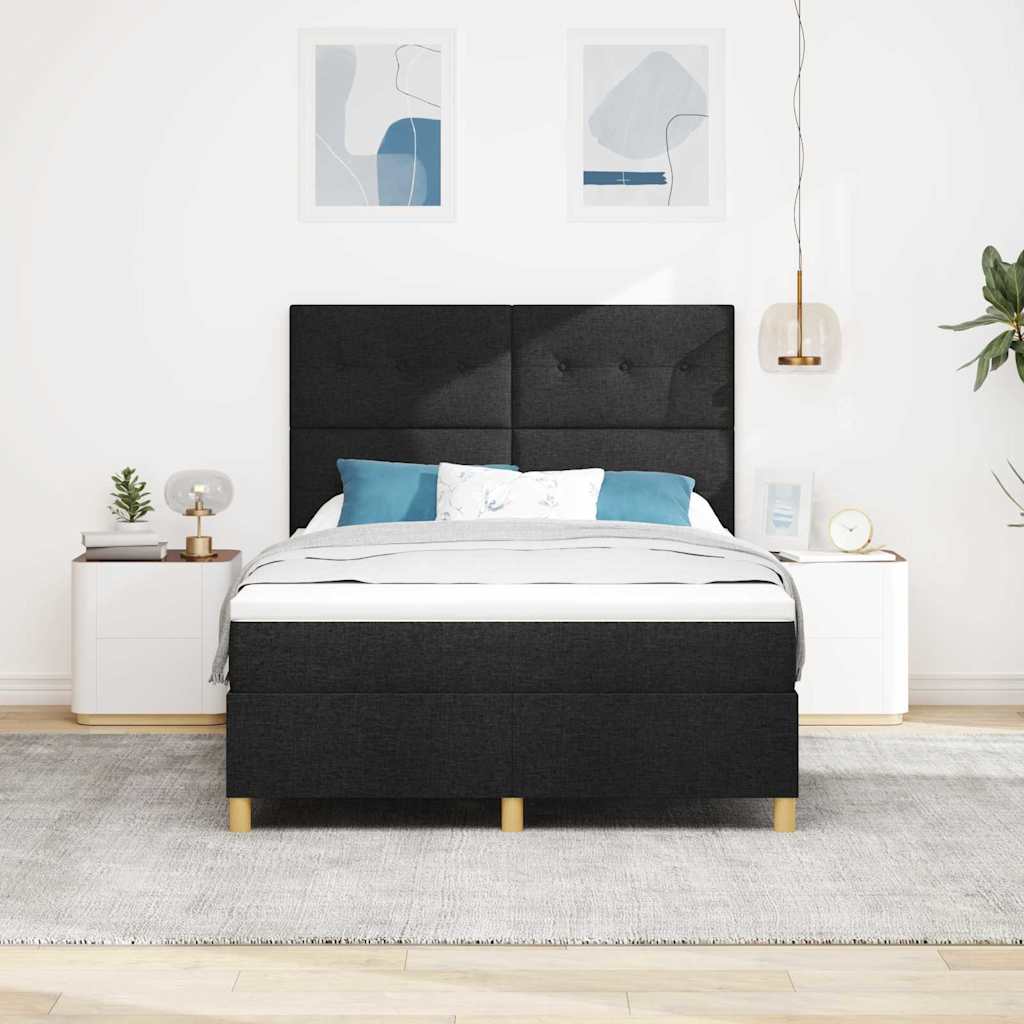 Led Box Säng Med Madrass Med Huvudgavel Svart 160 X 200 Cm Tyg