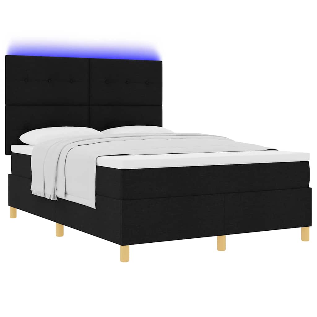 Led Box Säng Med Madrass Med Huvudgavel Svart 160 X 200 Cm Tyg