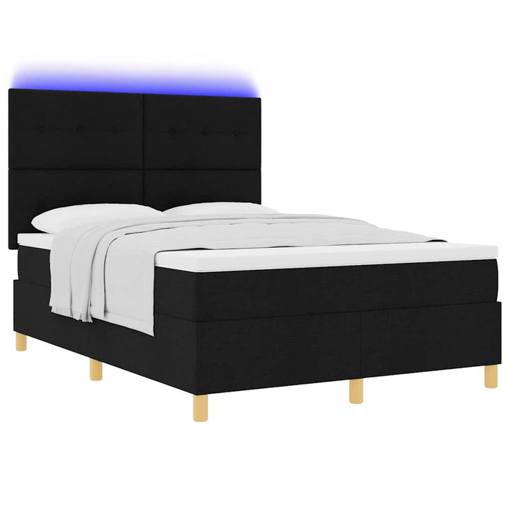 Led Box Säng Med Madrass Med Huvudgavel Svart 160 X 200 Cm Tyg