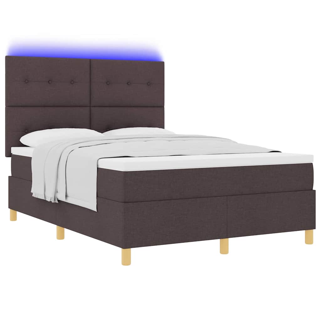 Led Box Säng Med Madrass Mörkbrun 160 X 200 Cm Tyg