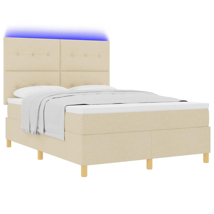 Led Box Säng Med Madrass Med Huvudgavel Kräm 160 X 200 Cm Tyg