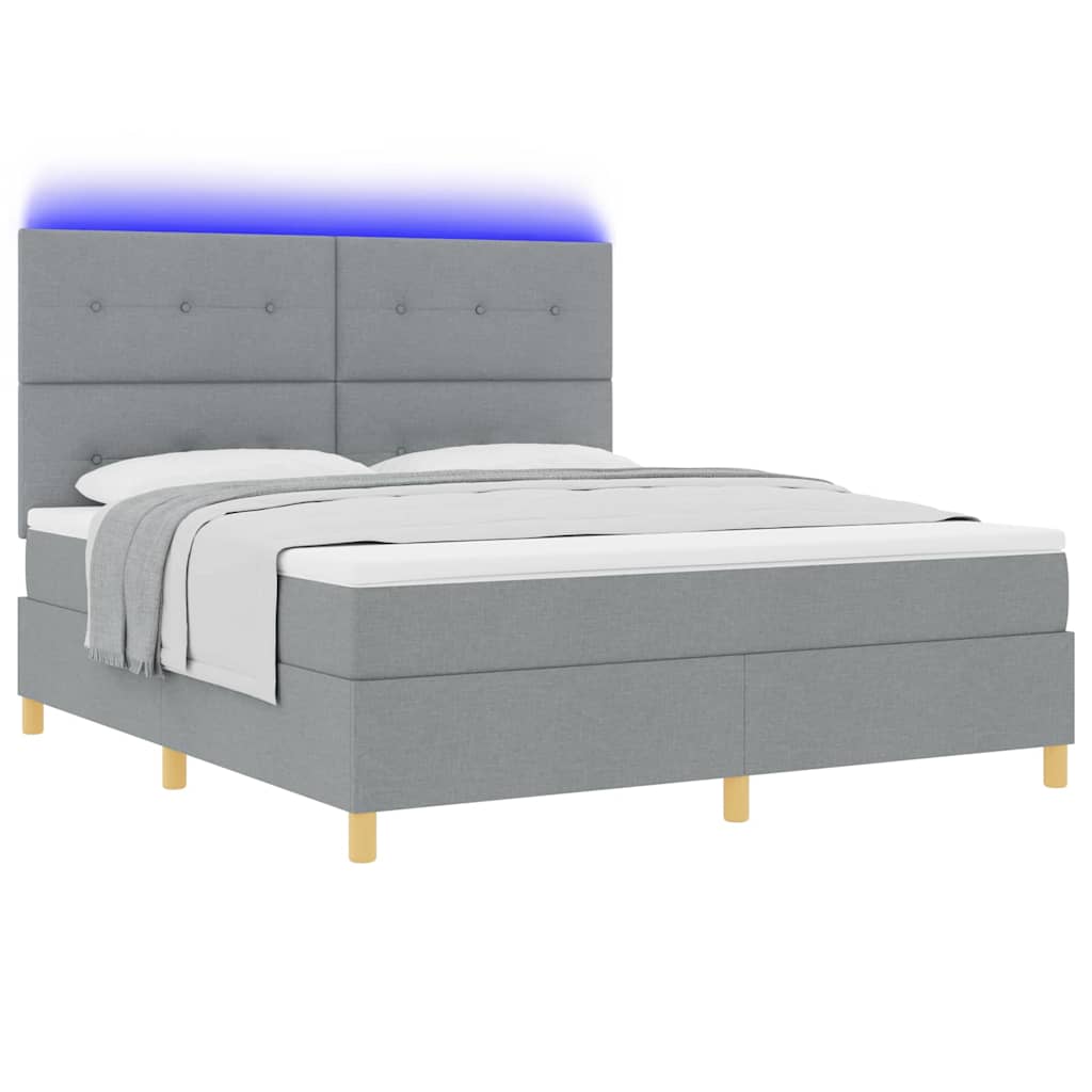 Led Box Säng Med Madrass Ljusgrå 180 X 200 Cm Tyg