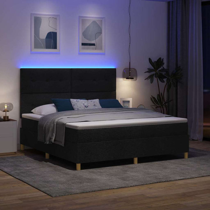 Led Box Säng Med Huvudgavel Svart 180 X 200 Cm Tyg