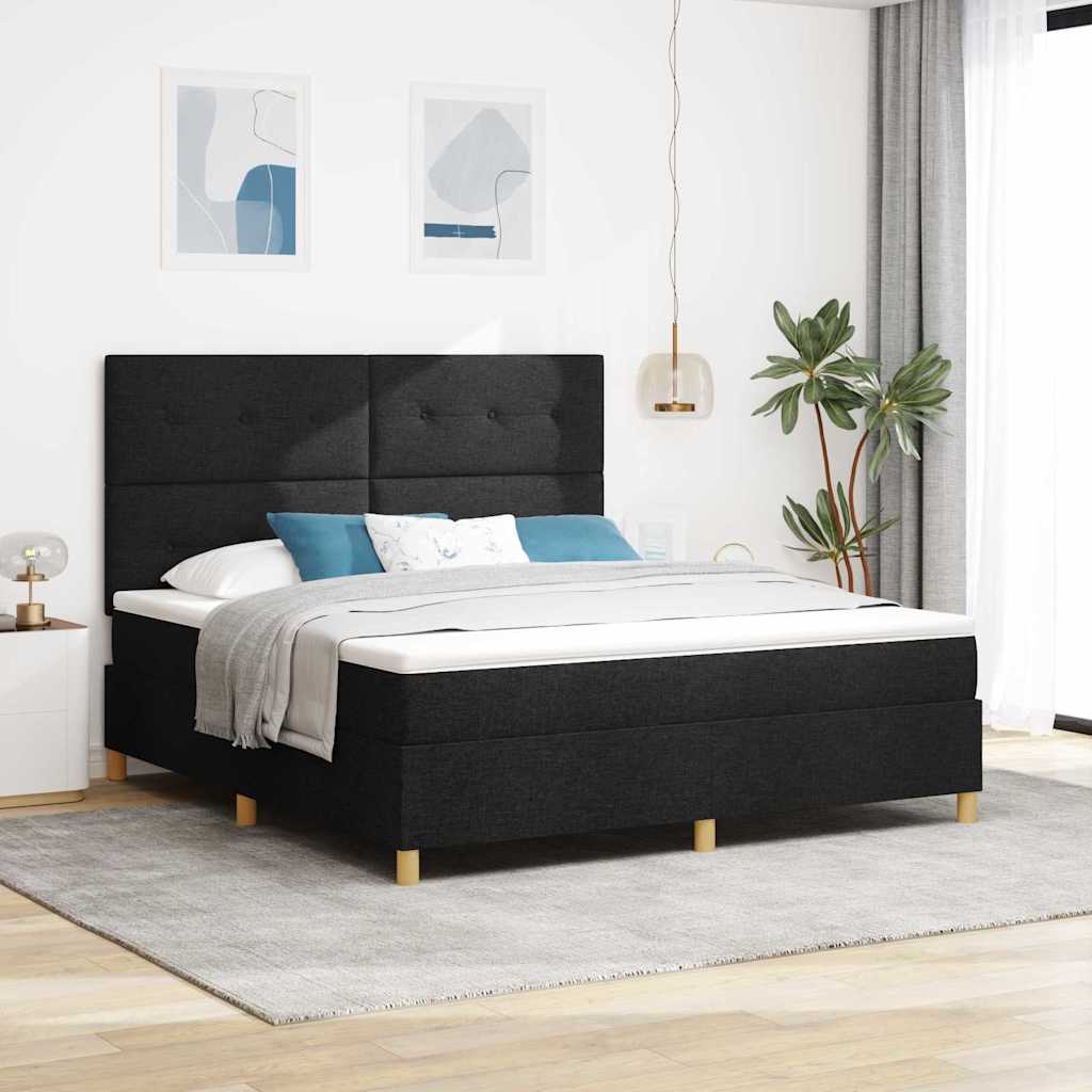 Led Box Säng Med Huvudgavel Svart 180 X 200 Cm Tyg