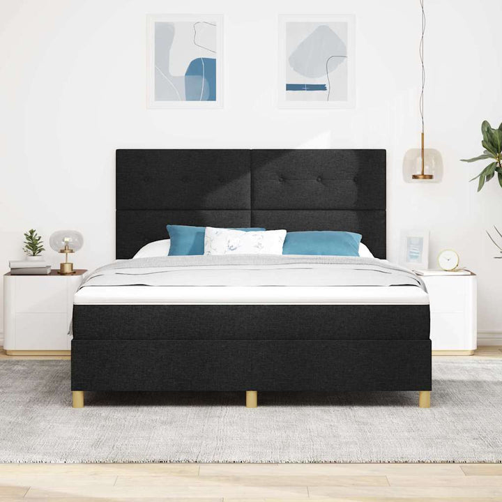 Led Box Säng Med Huvudgavel Svart 180 X 200 Cm Tyg