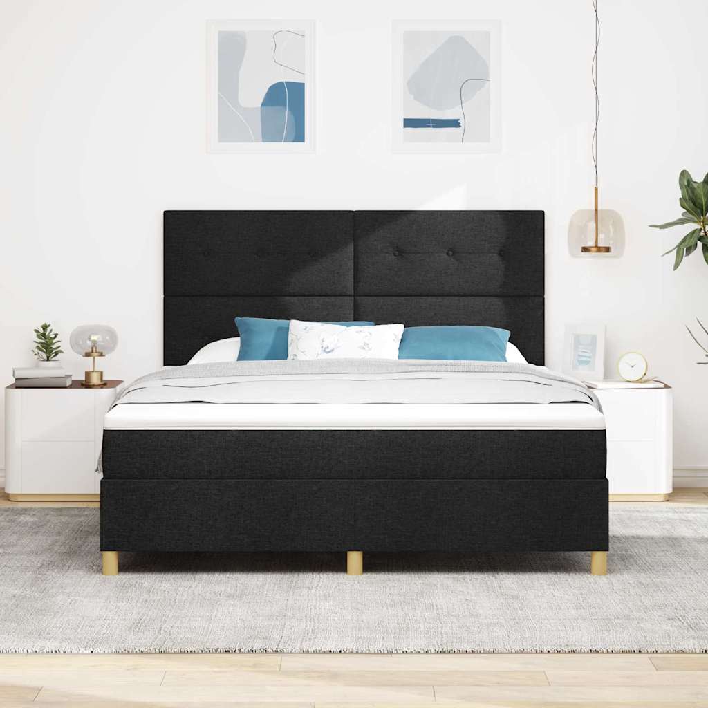 Led Box Säng Med Madrass Med Huvudgavel Svart 180 X 200 Cm Tyg
