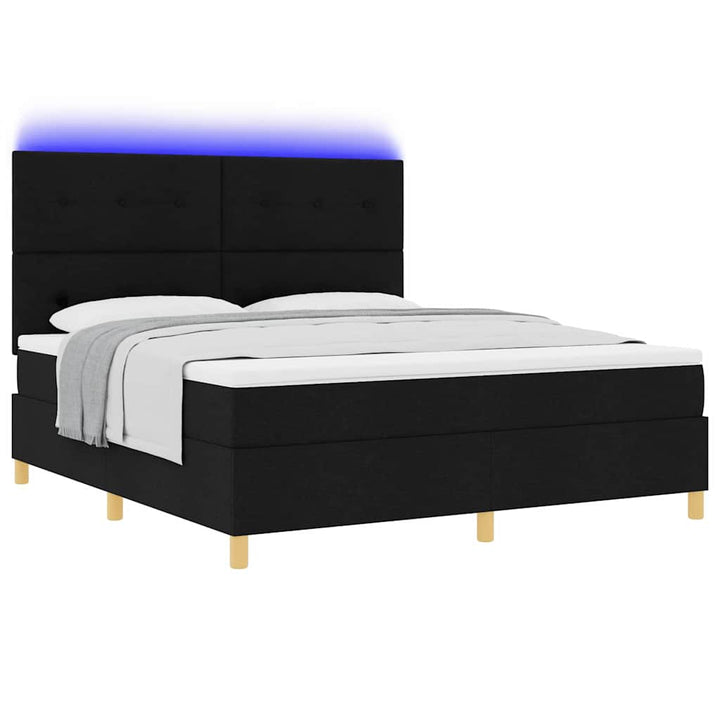Led Box Säng Med Huvudgavel Svart 180 X 200 Cm Tyg