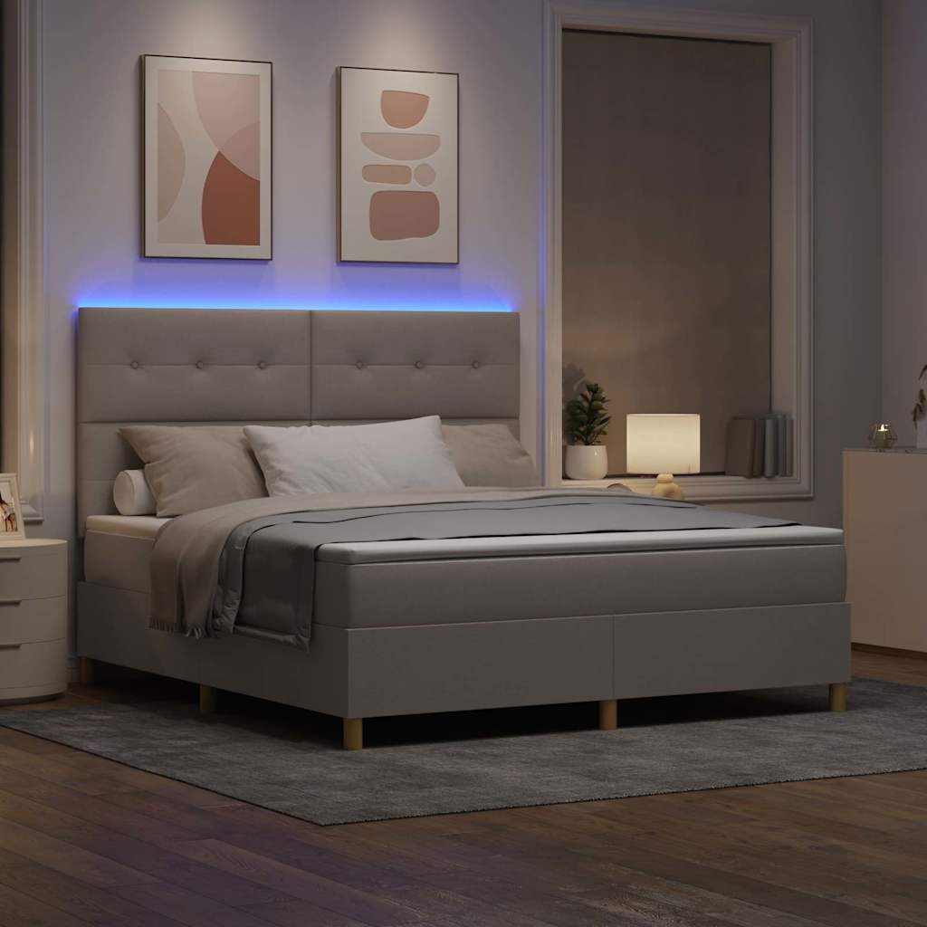 Led Box Säng Med Huvudgavel Taupe 180 X 200 Cm Tyg