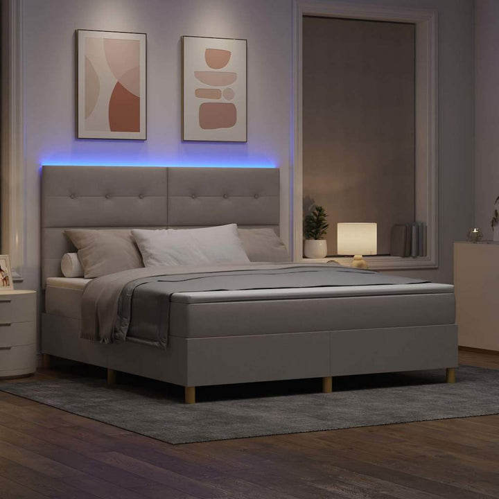 Led Box Säng Med Huvudgavel Taupe 180 X 200 Cm Tyg