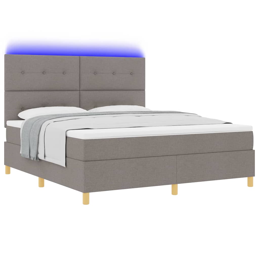 Led Box Säng Med Huvudgavel Taupe 180 X 200 Cm Tyg