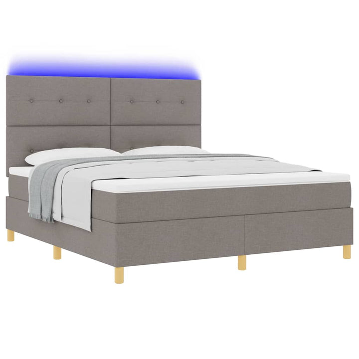 Led Box Säng Med Huvudgavel Taupe 180 X 200 Cm Tyg