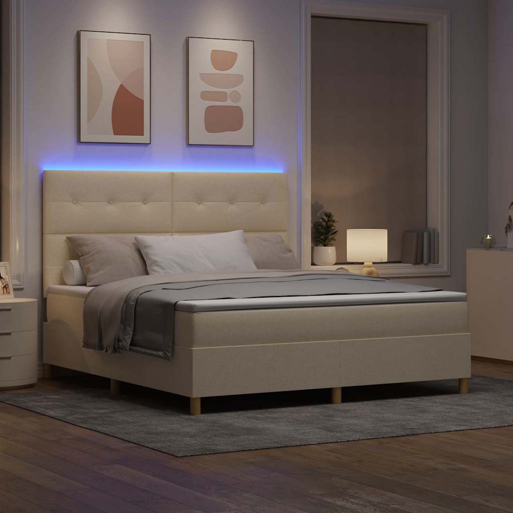 Led Box Säng Med Madrass Med Huvudgavel Kräm 180 X 200 Cm Tyg