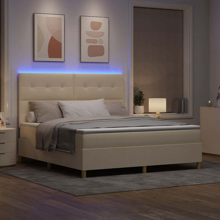 Led Box Säng Med Madrass Med Huvudgavel Kräm 180 X 200 Cm Tyg