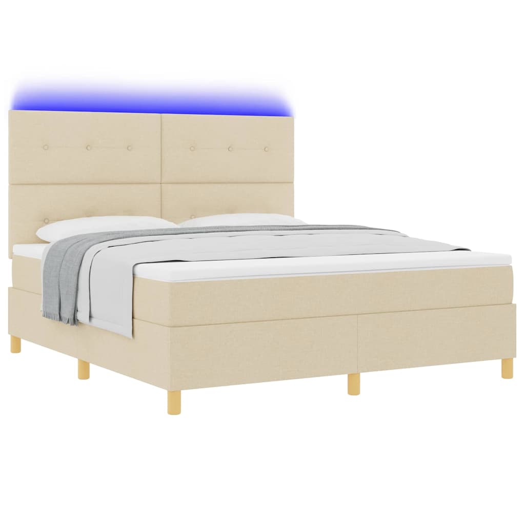 Led Box Säng Med Madrass Med Huvudgavel Kräm 180 X 200 Cm Tyg