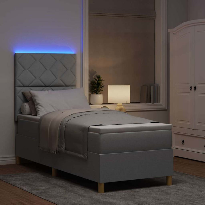 Led Box Säng Med Madrass Med Huvudgavel Ljusgrå 80 X 200 Cm Tyg