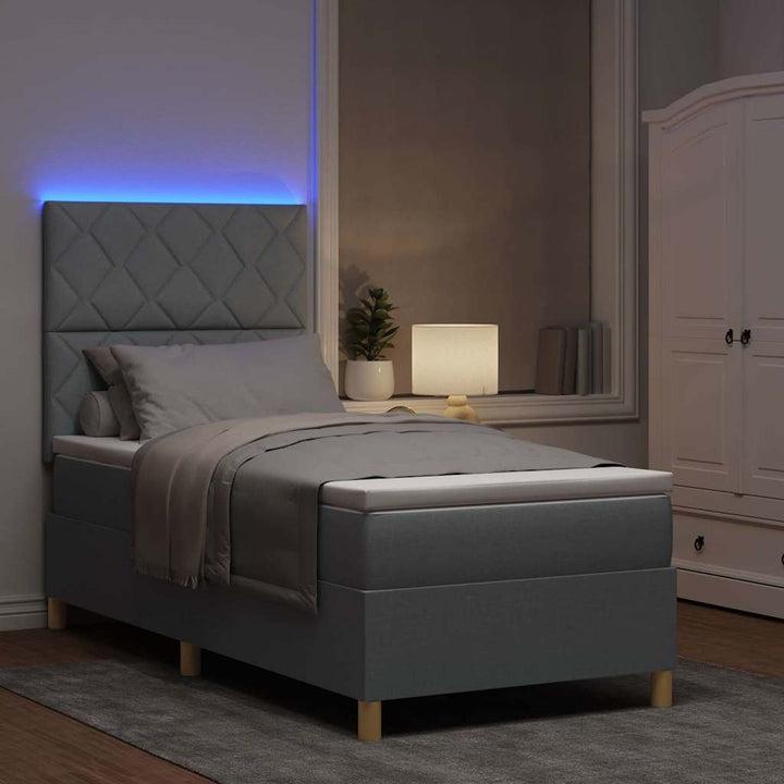 Led Box Säng Med Madrass Ljusgrå 100 X 200 Cm Tyg