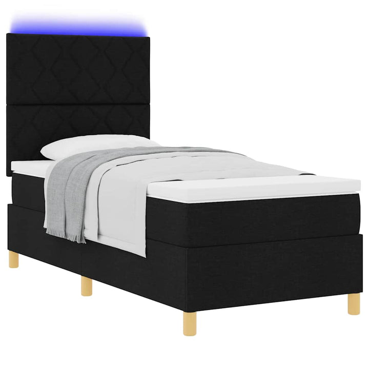 Led Box Säng Med Huvudgavel Svart 100 X 200 Cm Tyg