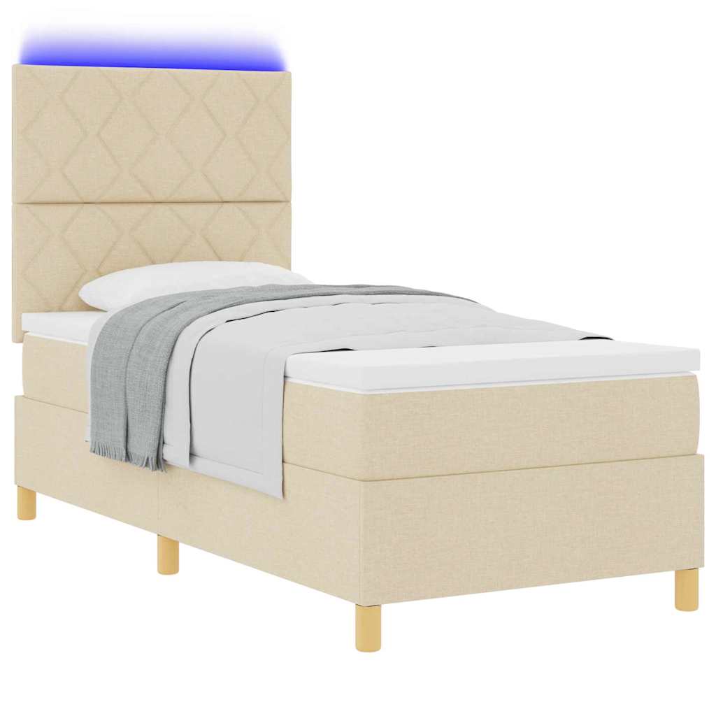 Led Box Säng Med Madrass Med Huvudgavel Kräm 100 X 200 Cm Tyg