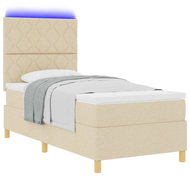 Led Box Säng Med Madrass Med Huvudgavel Kräm 100 X 200 Cm Tyg