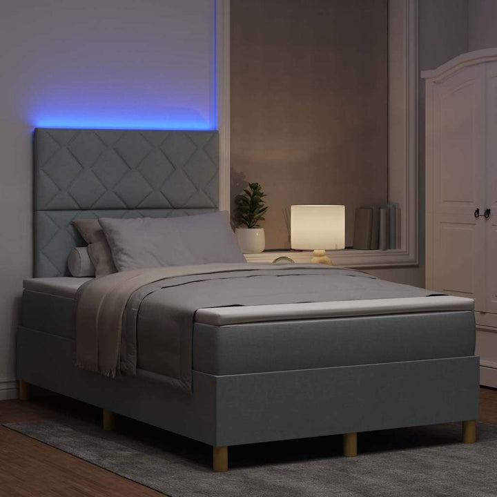 Led Box Säng Med Madrass Ljusgrå 120 X 190 Cm Tyg