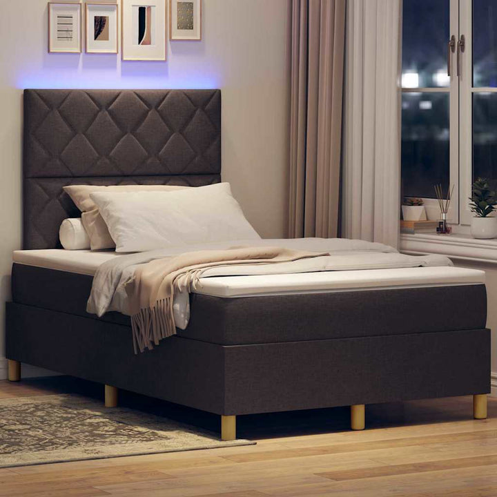 Led Box Säng Med Huvudgavel Mörkbrun 120 X 190 Cm Tyg