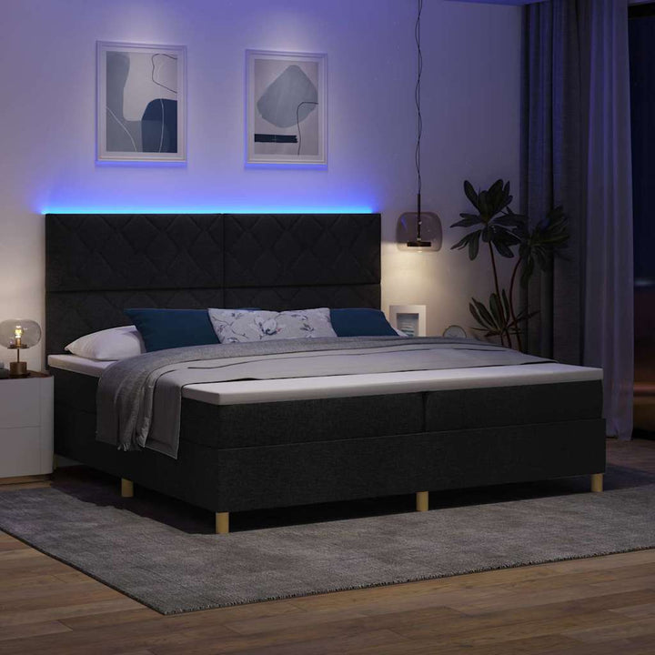 Led Box Säng Med Huvudgavel Svart 200 X 200 Cm Tyg