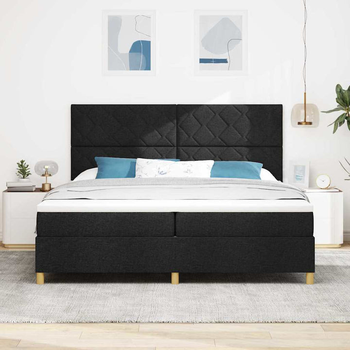 Led Box Säng Med Huvudgavel Svart 200 X 200 Cm Tyg