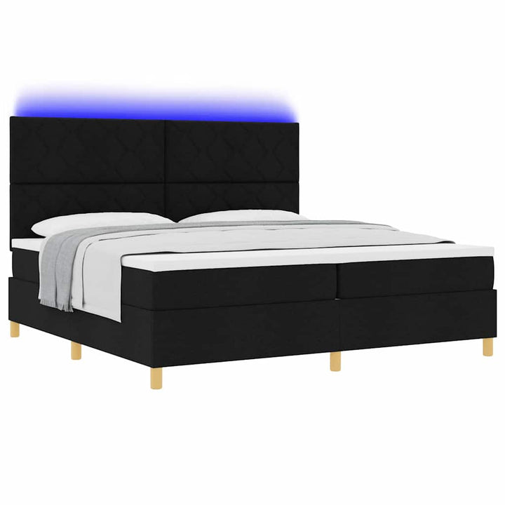 Led Box Säng Med Huvudgavel Svart 200 X 200 Cm Tyg