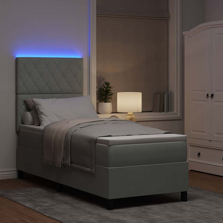 Led Box Säng Med Madrass Med Huvudgavel Ljusgrå 80 X 200 Cm Tyg