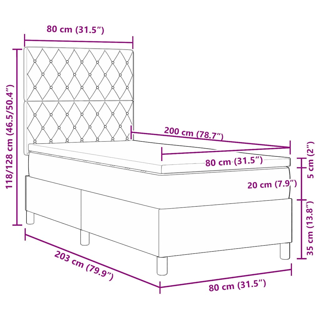 Led Box Säng Med Madrass Med Huvudgavel Ljusgrå 80 X 200 Cm Tyg