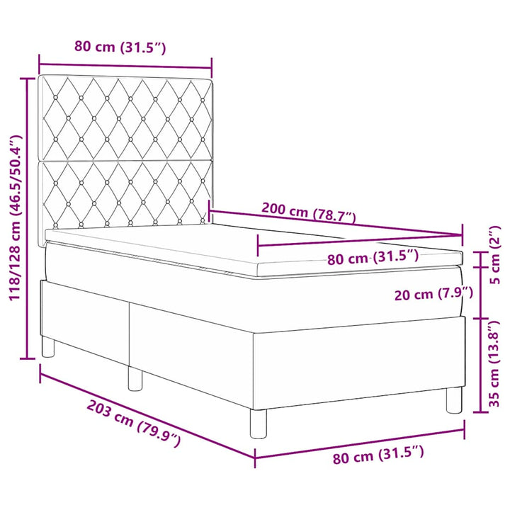 Led Box Säng Med Madrass Med Huvudgavel Ljusgrå 80 X 200 Cm Tyg