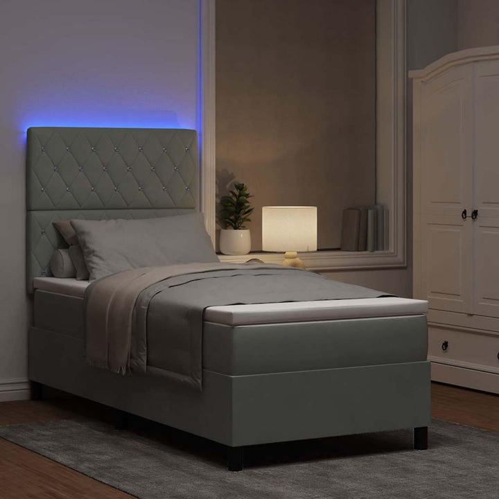 Led Box Säng Med Madrass Ljusgrå 100 X 200 Cm Sammet