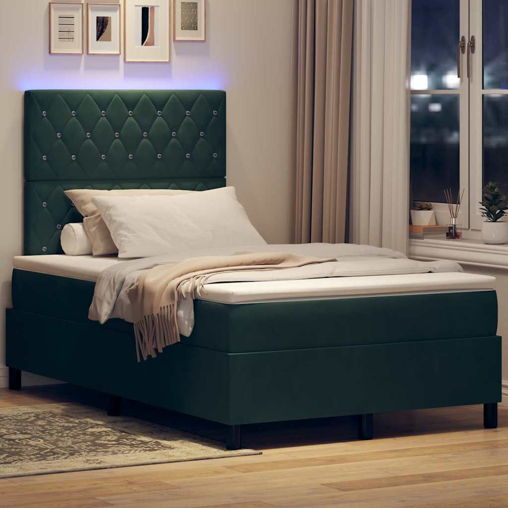 Led Box Säng Med Madrass Mörkgrön 120 X 190 Cm Sammet