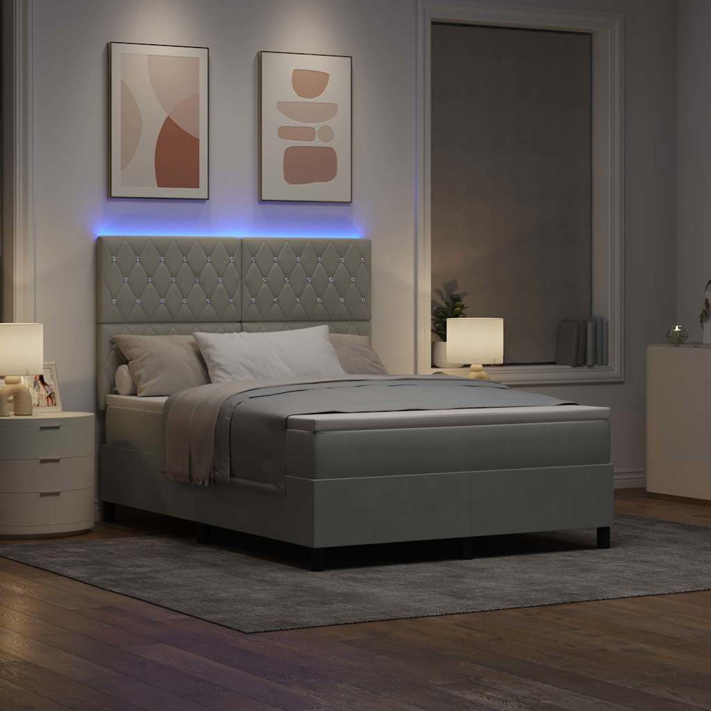Led Box Säng Med Madrass Ljusgrå 140 X 190 Cm Sammet