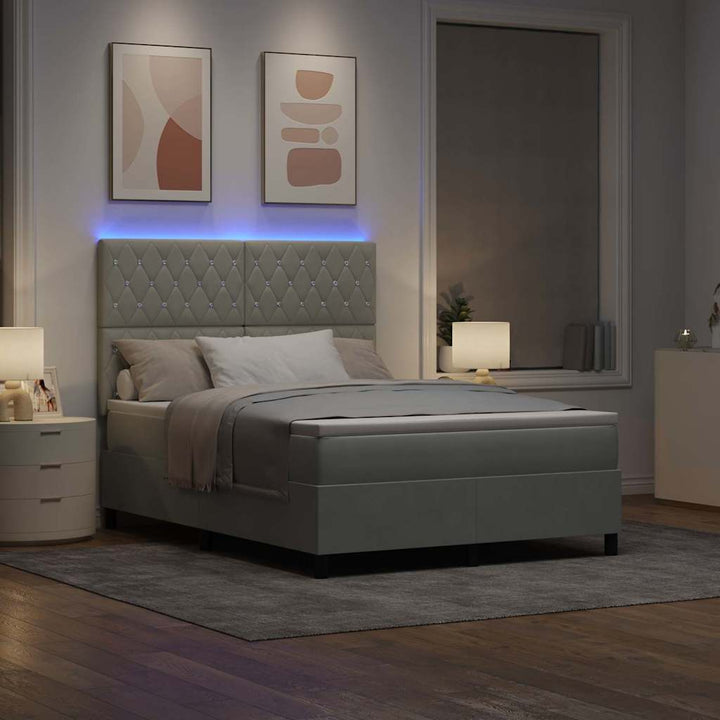 Led Box Säng Med Madrass Ljusgrå 140 X 200 Cm Sammet