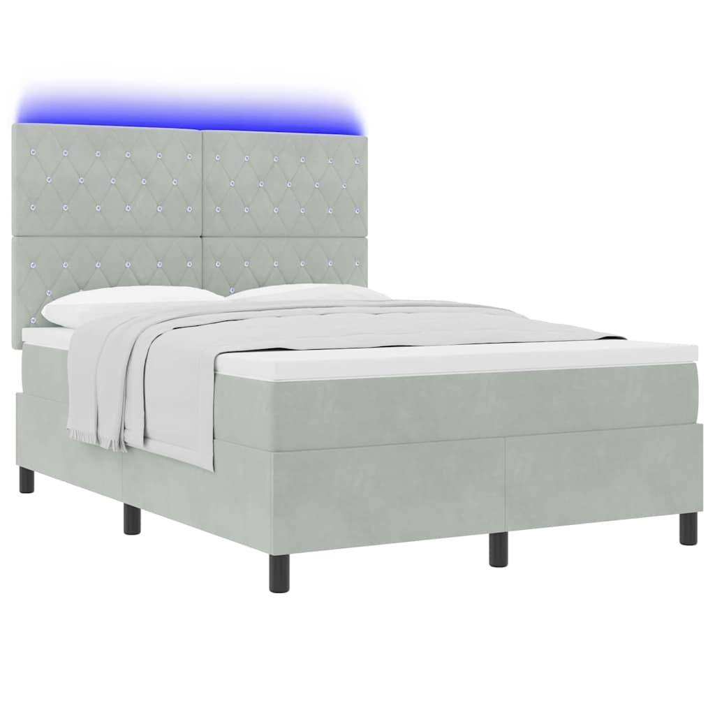 Led Box Säng Med Madrass Ljusgrå 160 X 200 Cm Sammet