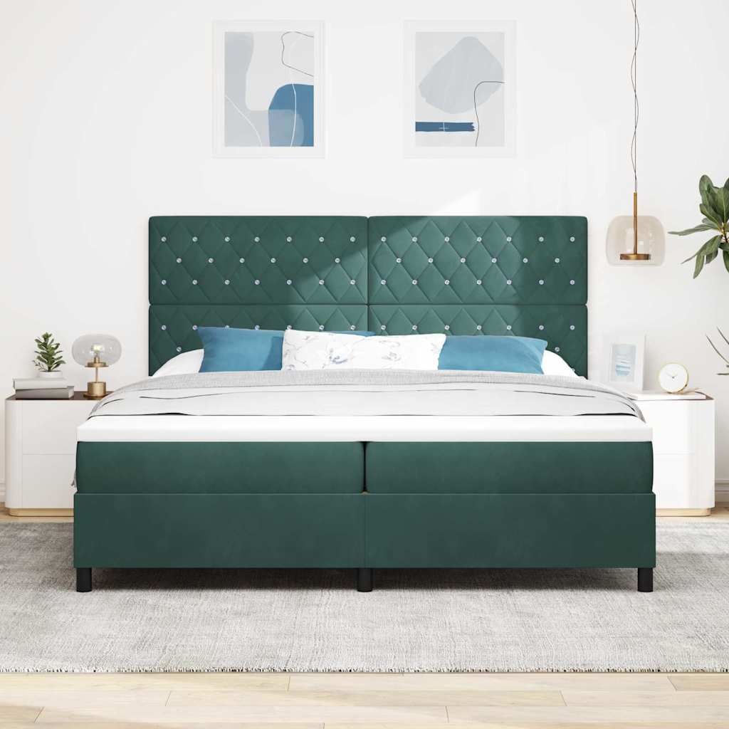 Led Box Säng Med Madrass Mörkgrön 200 X 200 Cm Sammet