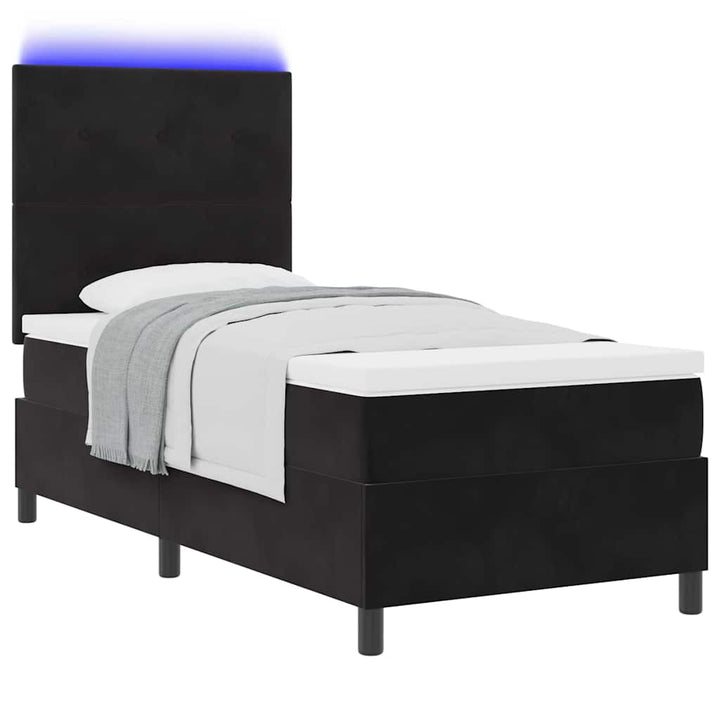 Led Box Säng Med Madrass Svart 80 X 200 Cm Sammet