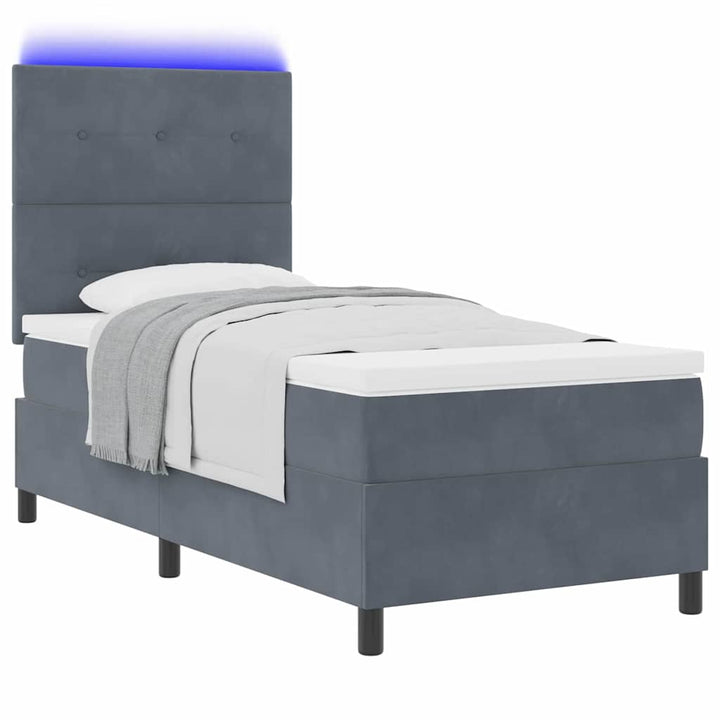 Led Box Säng Med Huvudgavel Mörkgrå 90 X 190 Cm Sammet