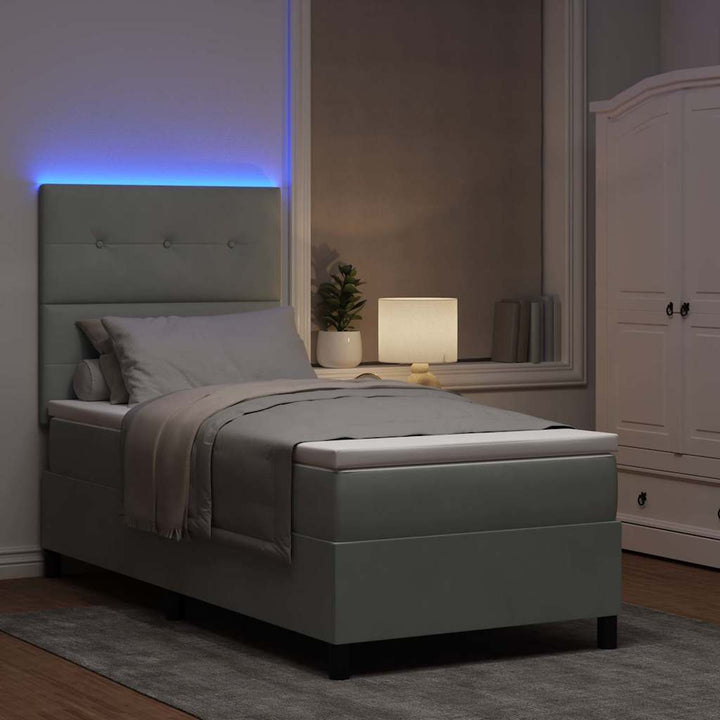 Led Box Säng Med Huvudgavel Ljusgrå 90 X 200 Cm Sammet