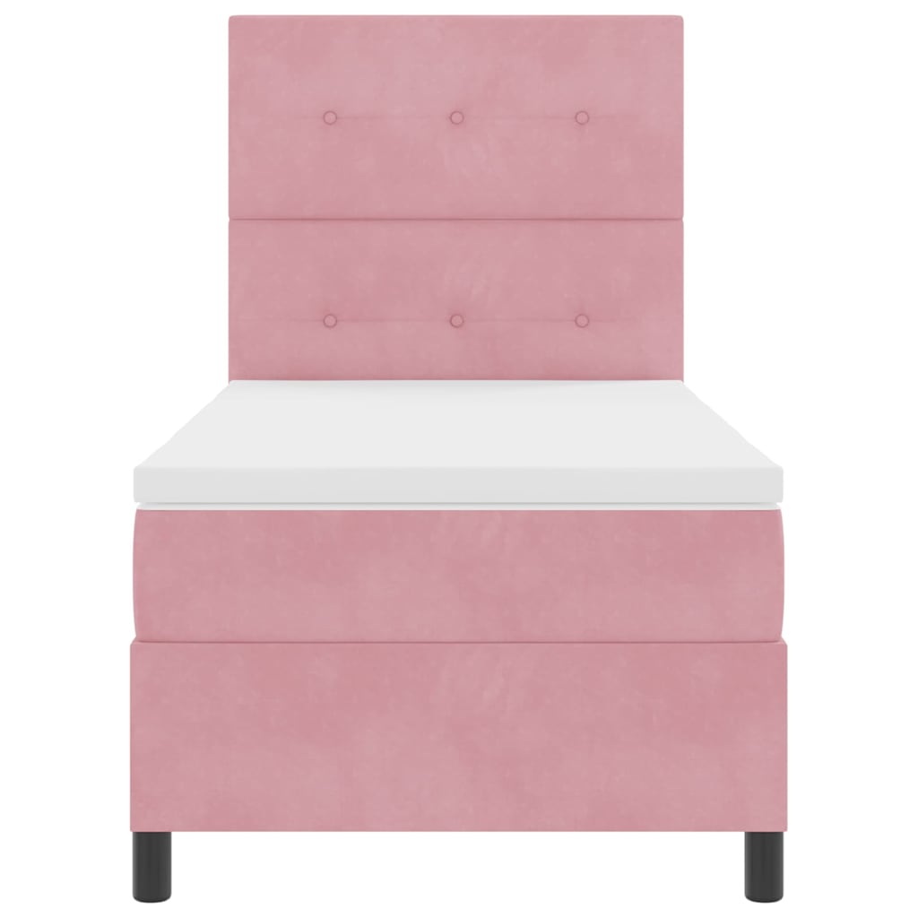 Led Box Säng Med Madrass Med Huvudgavel Rosa 90 X 200 Cm Sammet