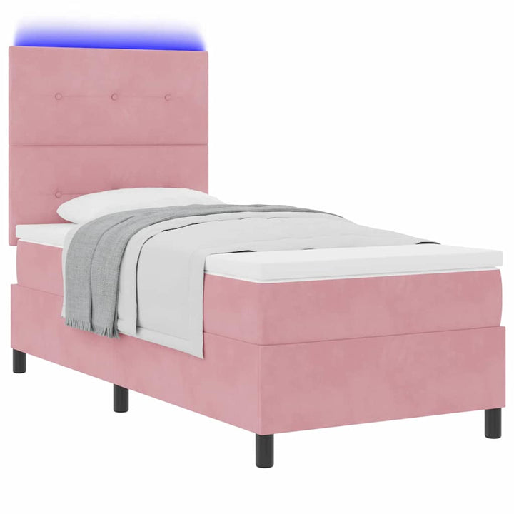 Led Box Säng Med Huvudgavel Rosa 90 X 200 Cm Sammet