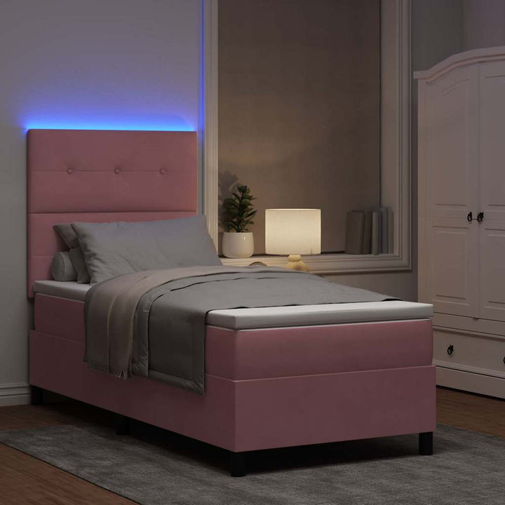 Led Box Säng Med Huvudgavel Rosa 100 X 200 Cm Sammet