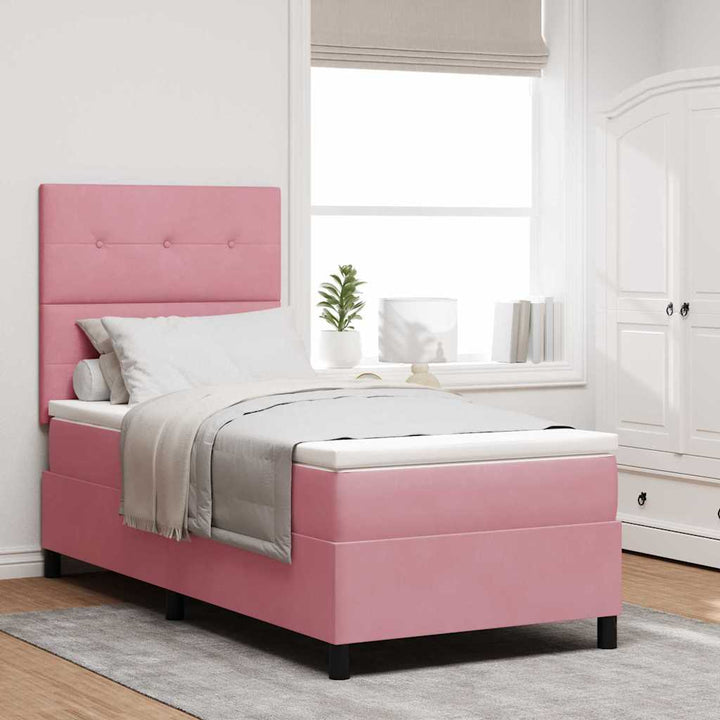 Led Box Säng Med Huvudgavel Rosa 100 X 200 Cm Sammet