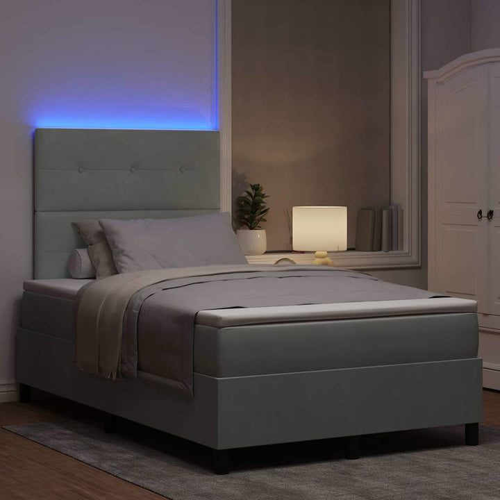 Led Box Säng Med Huvudgavel Ljusgrå 120 X 190 Cm Sammet