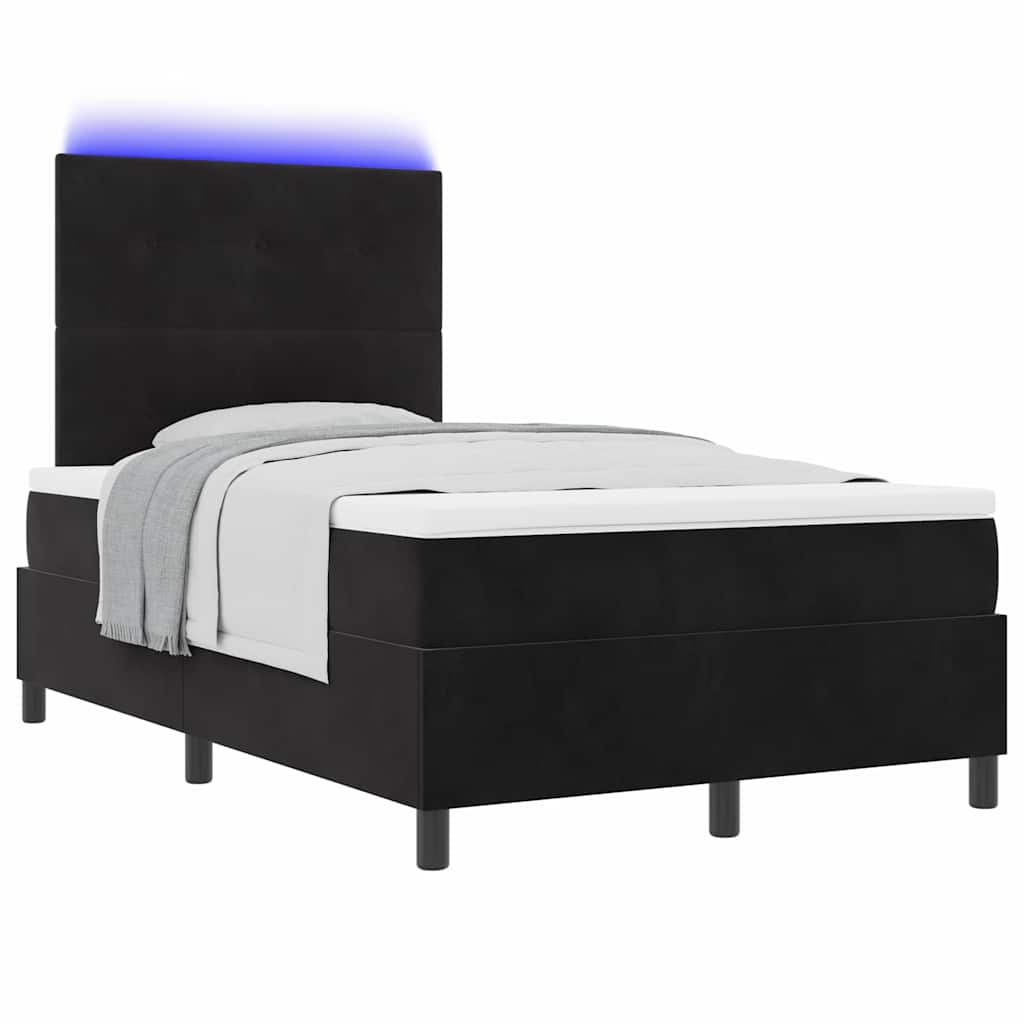 Led Box Säng Med Madrass Svart 120 X 190 Cm Sammet
