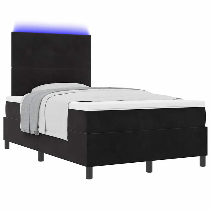 Led Box Säng Med Madrass Svart 120 X 190 Cm Sammet